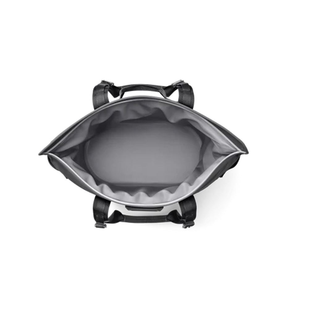Top down of open charcoal Yeti Hopper M30 Soft Cooler