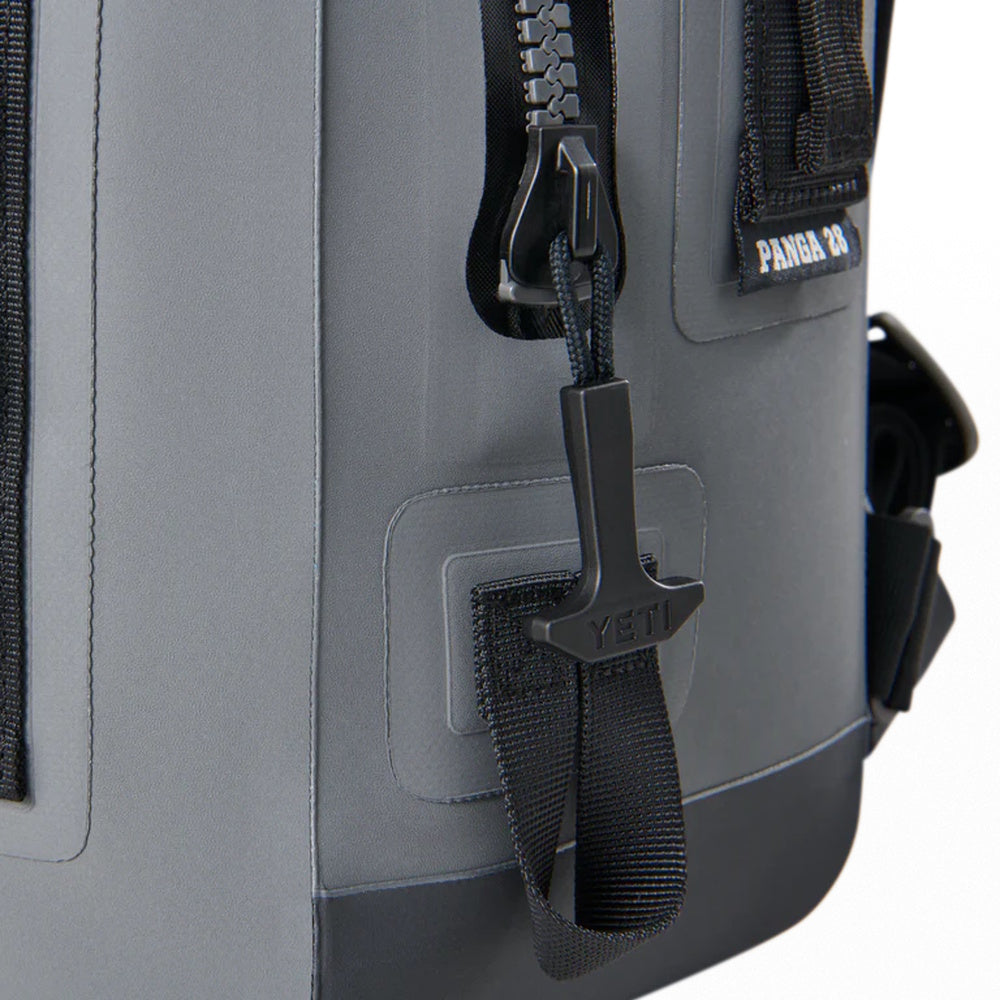 Close-up of a YETI Panga bag with a zipper and handle.