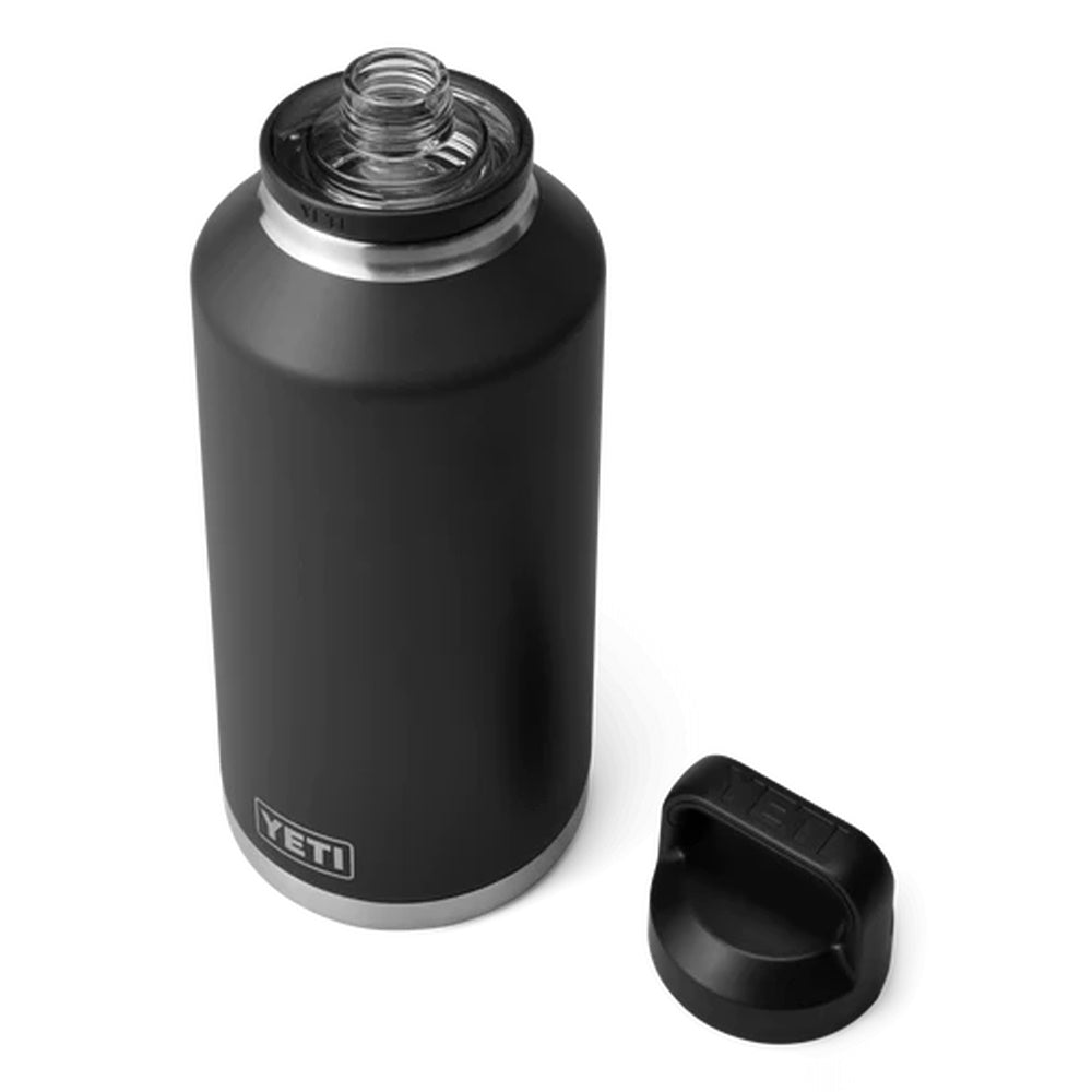 Black Yeti Rambler 64oz Bottle with Chug Cap off