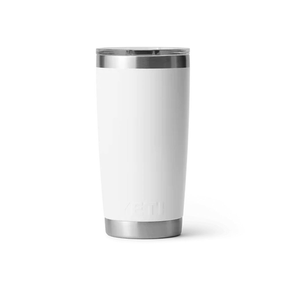 Back of White Yeti Rambler 20oz Tumbler with MagSlider Lid