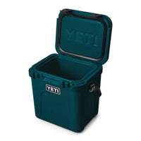 Lid open on Agave Teal Yeti Roadie 24 Hard Cooler