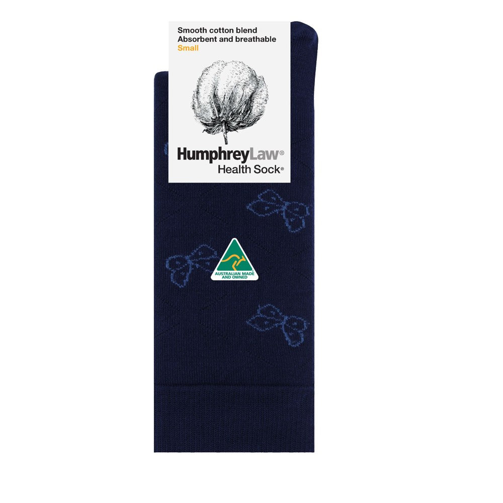 Humphrey Law 85% Merchant Cotton Health Sock Butterfly Pattern Navy