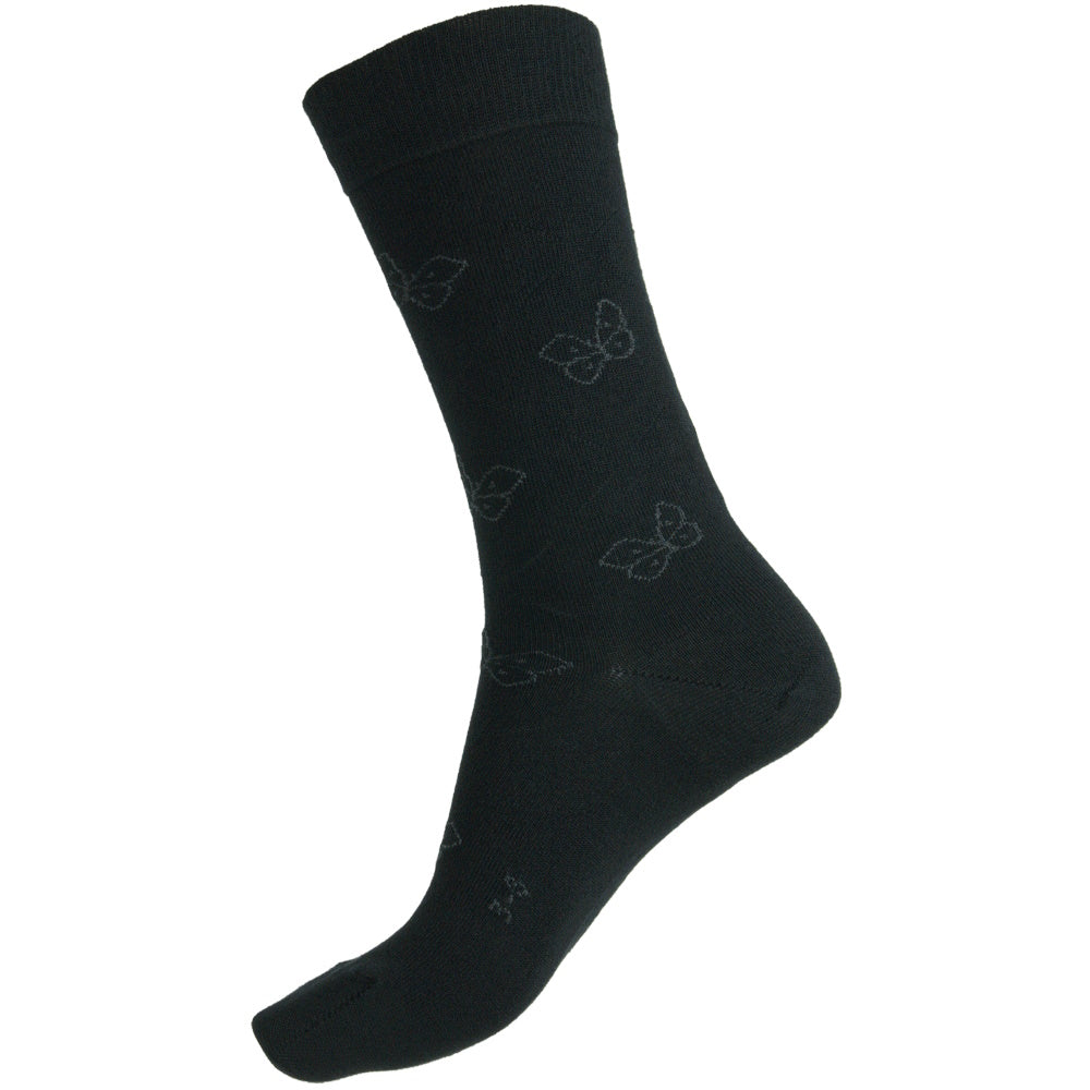 Humphrey Law 85% Merchant Cotton Health Sock Butterfly Pattern Black