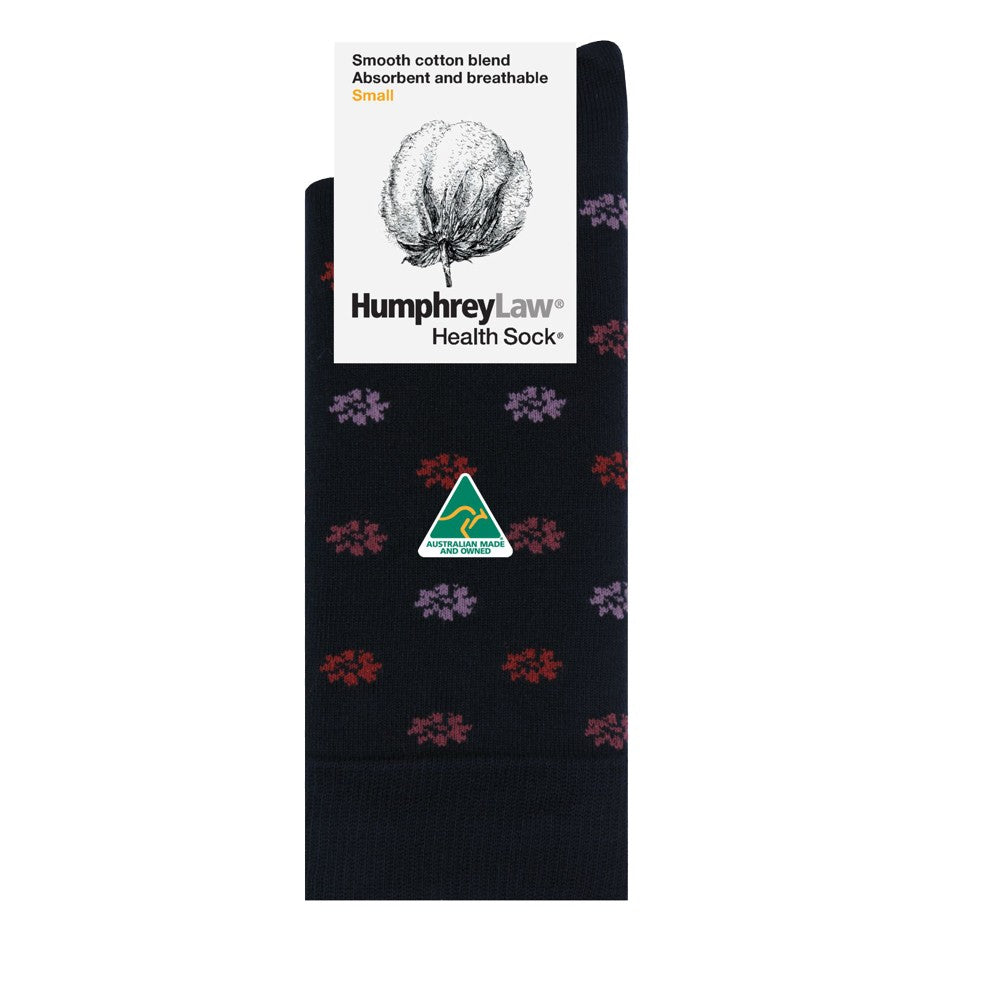 Humphrey Law 85% Merchant Cotton Health Sock Daisy Pattern Black/Red