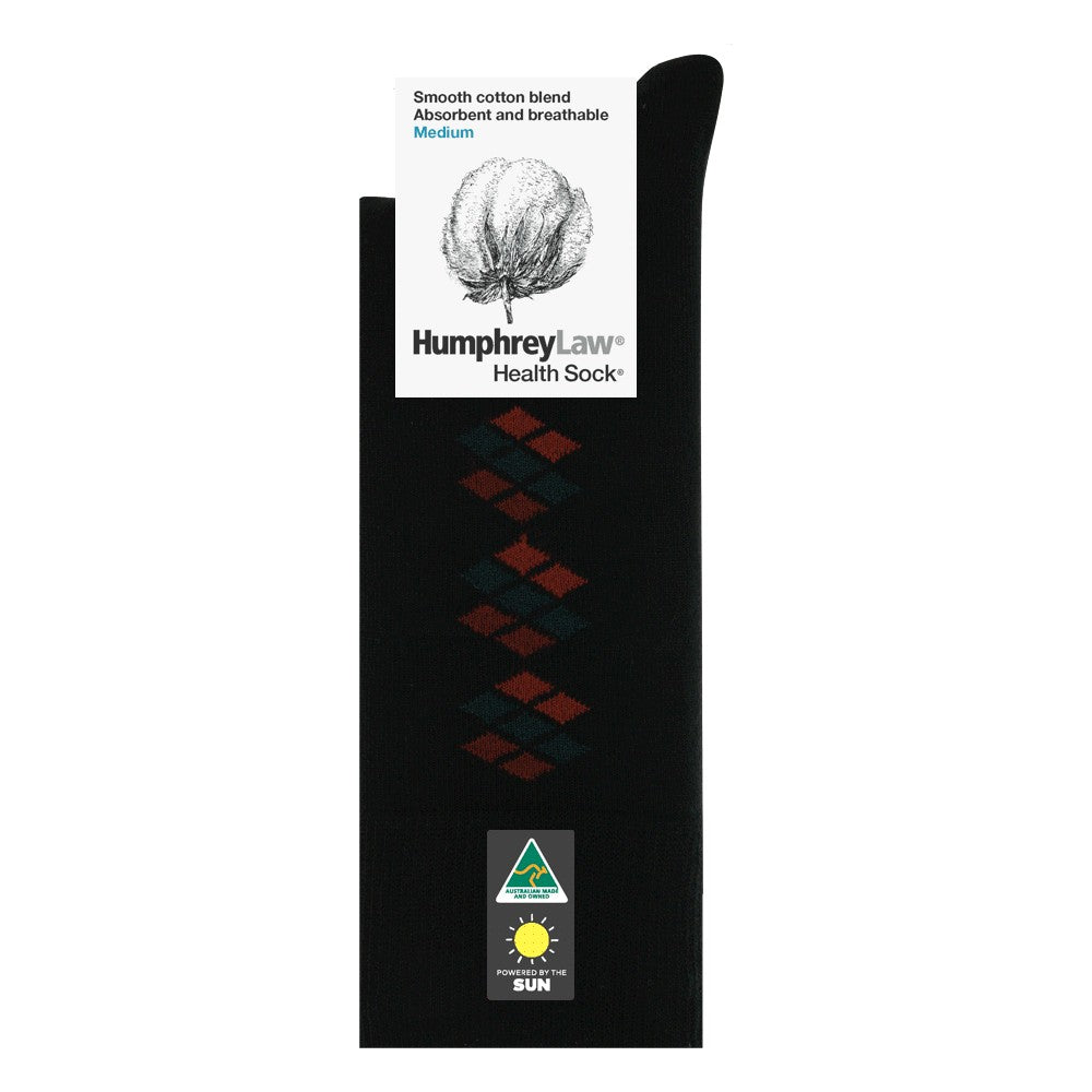Humphrey Law 85% Merchant Cotton Health Sock Diamond Pattern Black