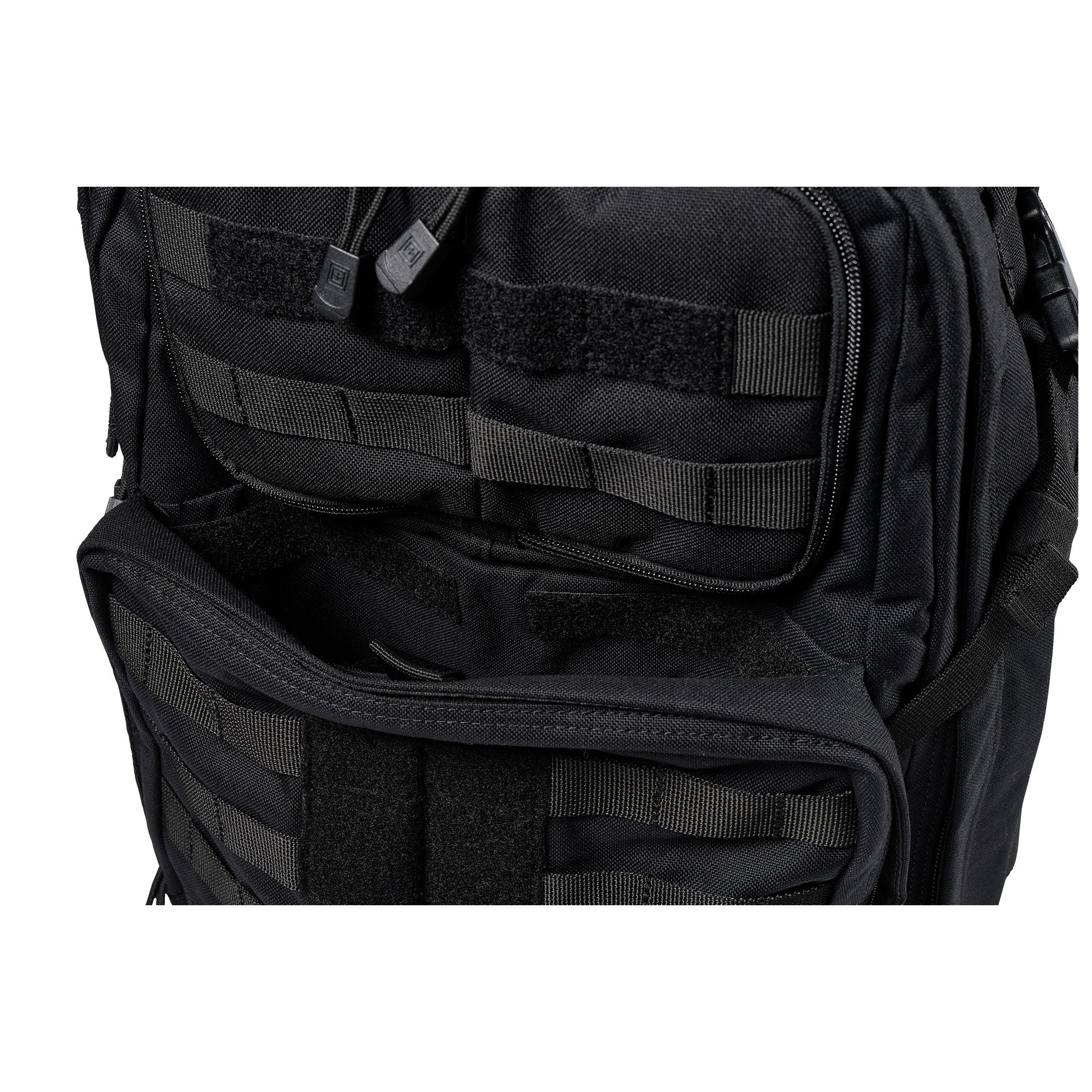 Close up of front pockets on 5.11® Rush 24 2.0 37L Backpack in Black