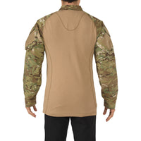 Back view of model wearing 5.11 Rapid Assault Shirt in Multicam