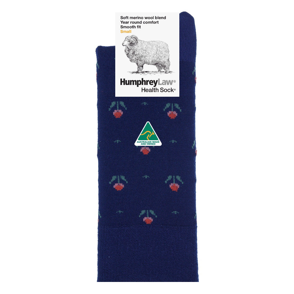 Humphrey Law Fine Merino Wool Pattern Socks Navy Tulips