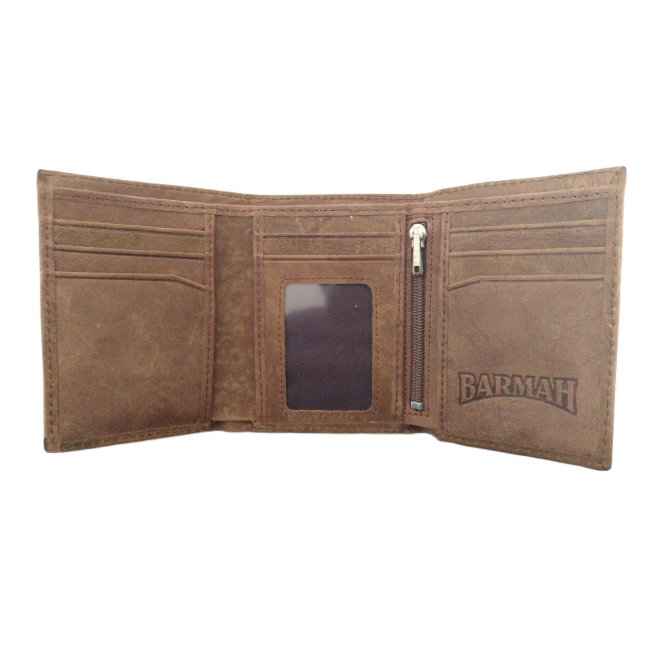 Barmah Kangaroo Leather 2 Fold Wallet Hickory Open