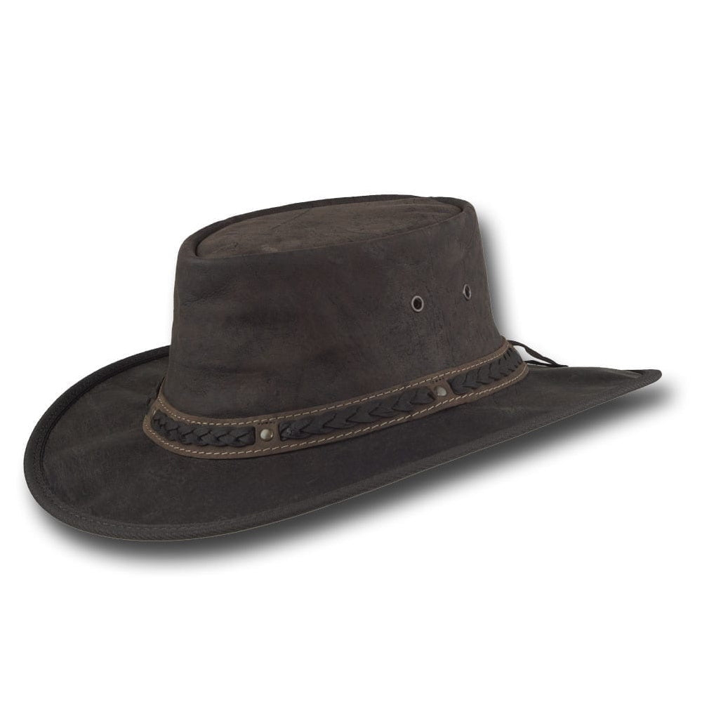 Barmah Squashy Kangaroo Leather Hat in Dark Brown