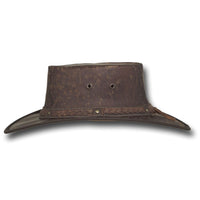 Side view of Barmah Squashy Kangaroo Leather Hat in Hickory