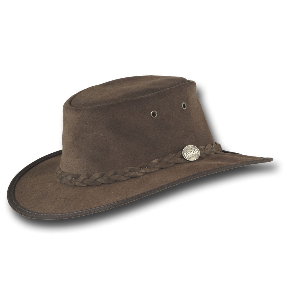 Barmah Foldaway Squashy Cattle Suede Hat in Brown