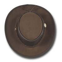 Top down view of Barmah Foldaway Suede Cooler Hat in Brown