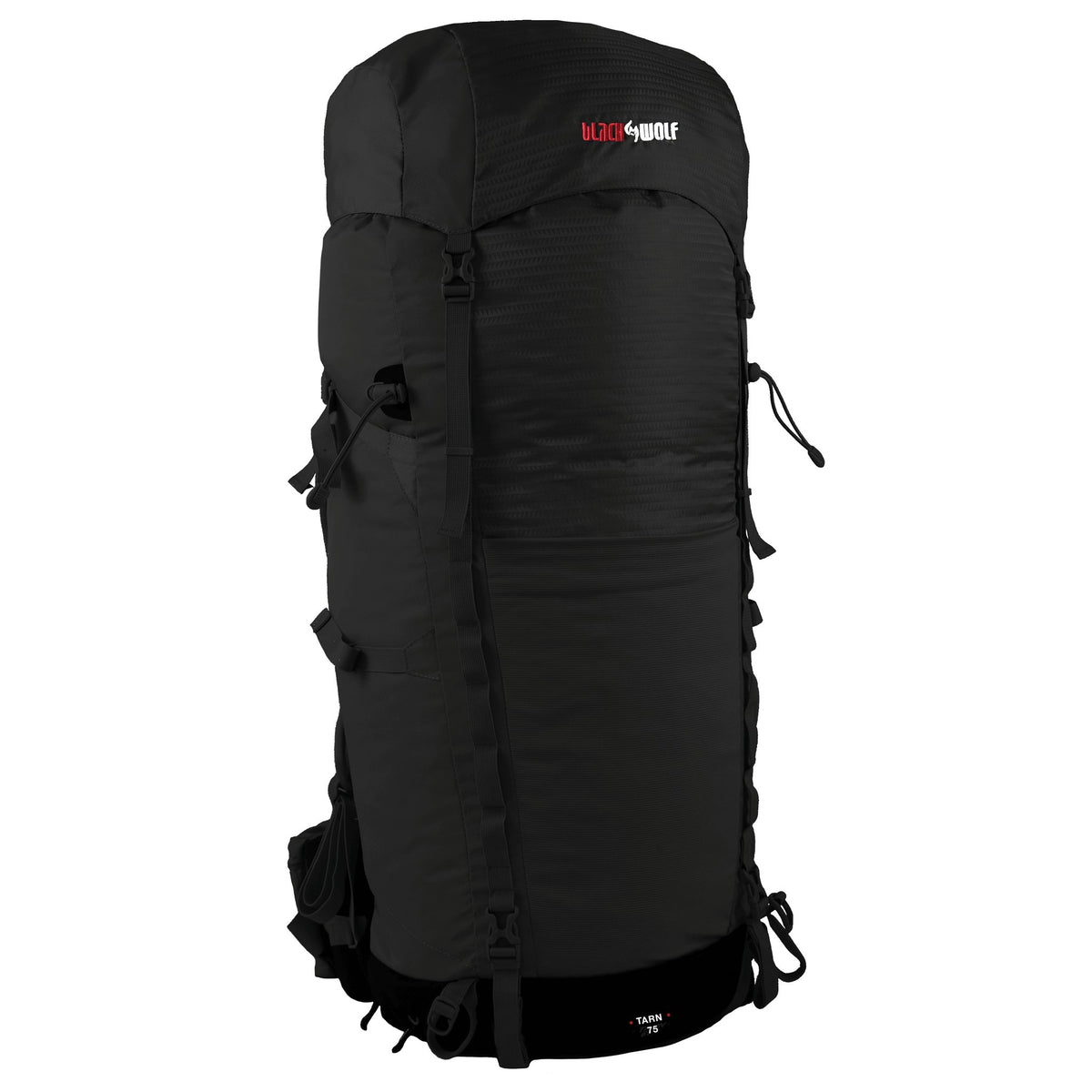 Front view of BlackWolf Tarn Hiking Pack 75L in Jet Black
