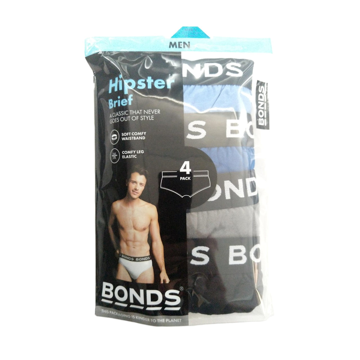 Bonds Men's Hipster Briefs 4 Pack Blue Grey Black