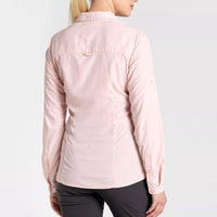 Back of model wearing pink Craghoppers Womens NosiLife Bardo Long Sleeved Shirt