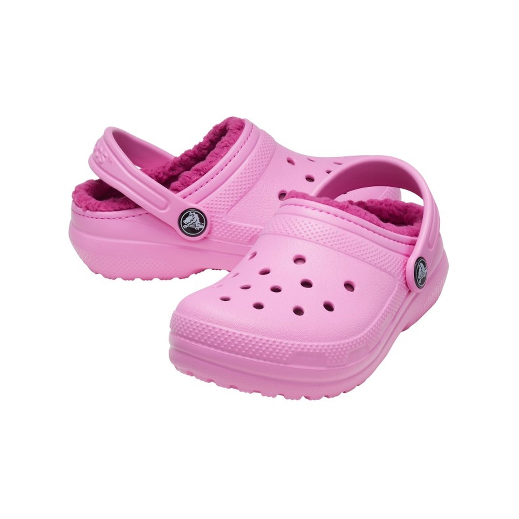 Pair of Crocs Kids Classic Lined Clogs in Taffy Pink
