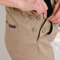Close up of buttons on Green Hip Womens Overalls