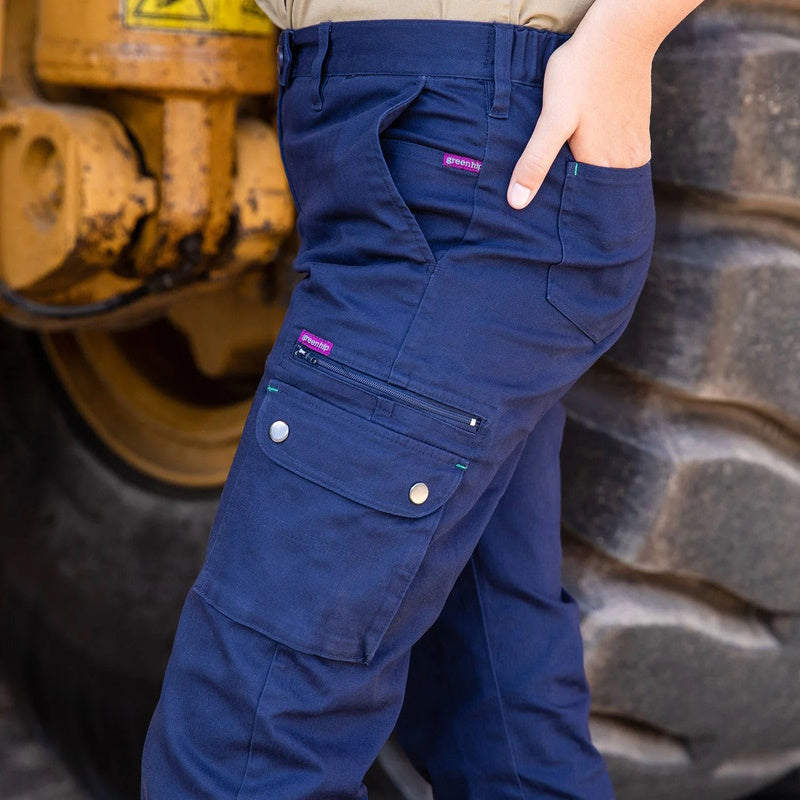 Side view of Green Hip Womens Give Cargo Pants in Blue