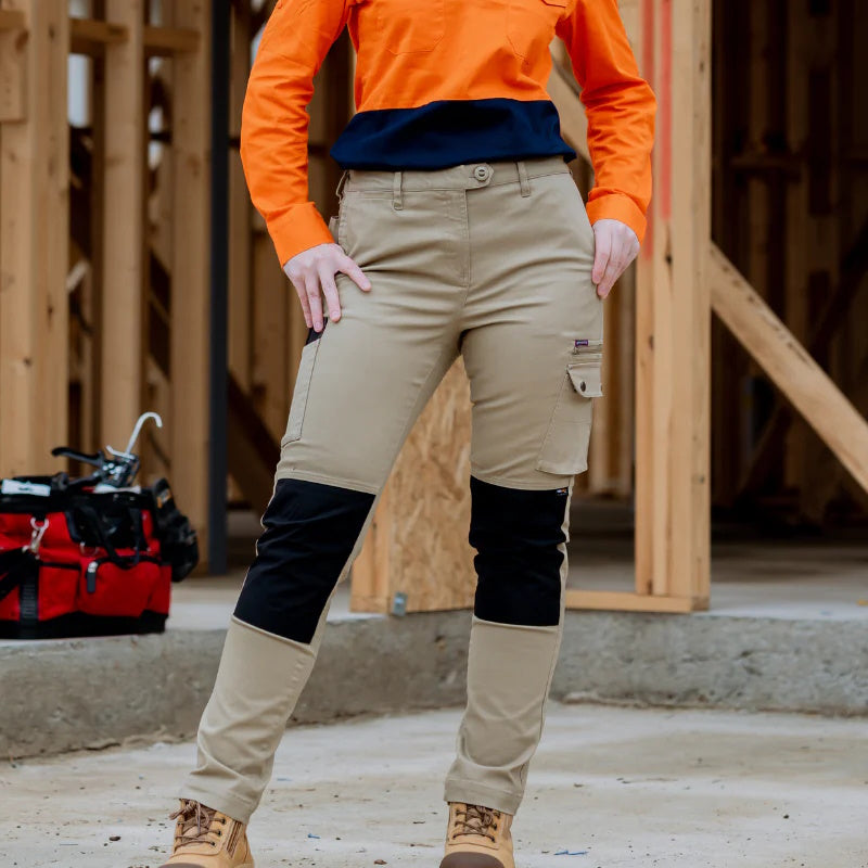 Woman with hands on hips modelling Green Hip Womens SKNY Flex Pants in Khaki