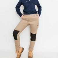 Front of model wearing Green Hip Womens SKNY Flex Pants in Khaki