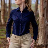 Front of Green Hip Womens Long Sleeve Shirt in Blue