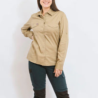 Front of Green Hip Womens Long Sleeve Shirt in Khaki