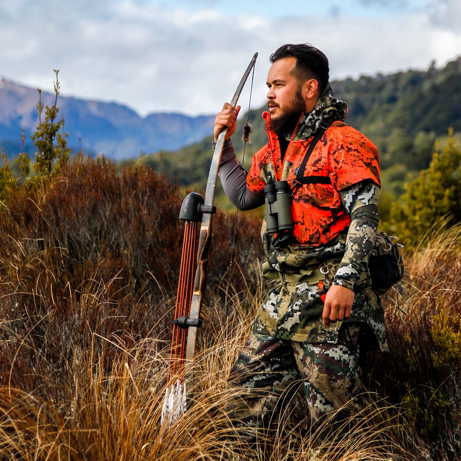 Hunter out in the wild modelling Hunters Element Tapua Elite Bush Coat