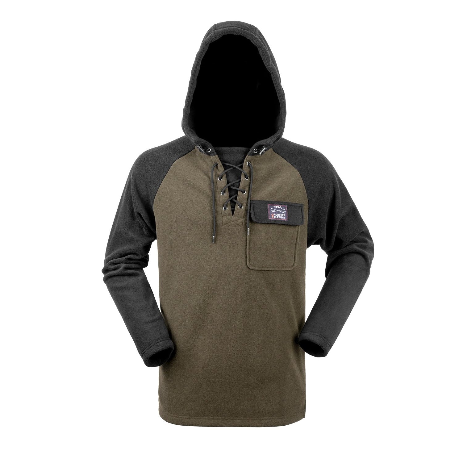Front of Hunters Element Whakarapu Long Sleeve Hood in Forest Green/Black