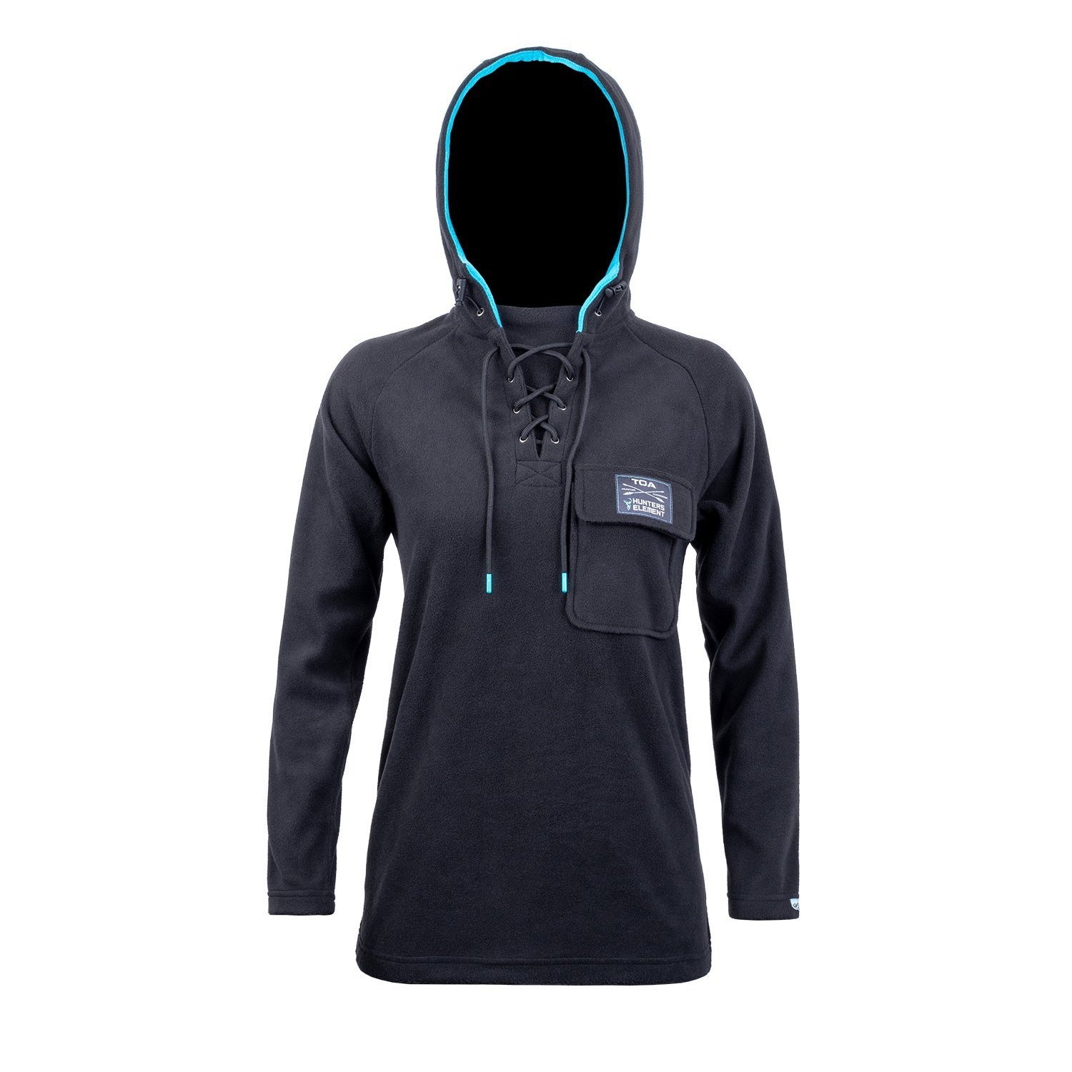 Front of Hunters Element Womens Whakarapu Long Sleeve Hood in Black