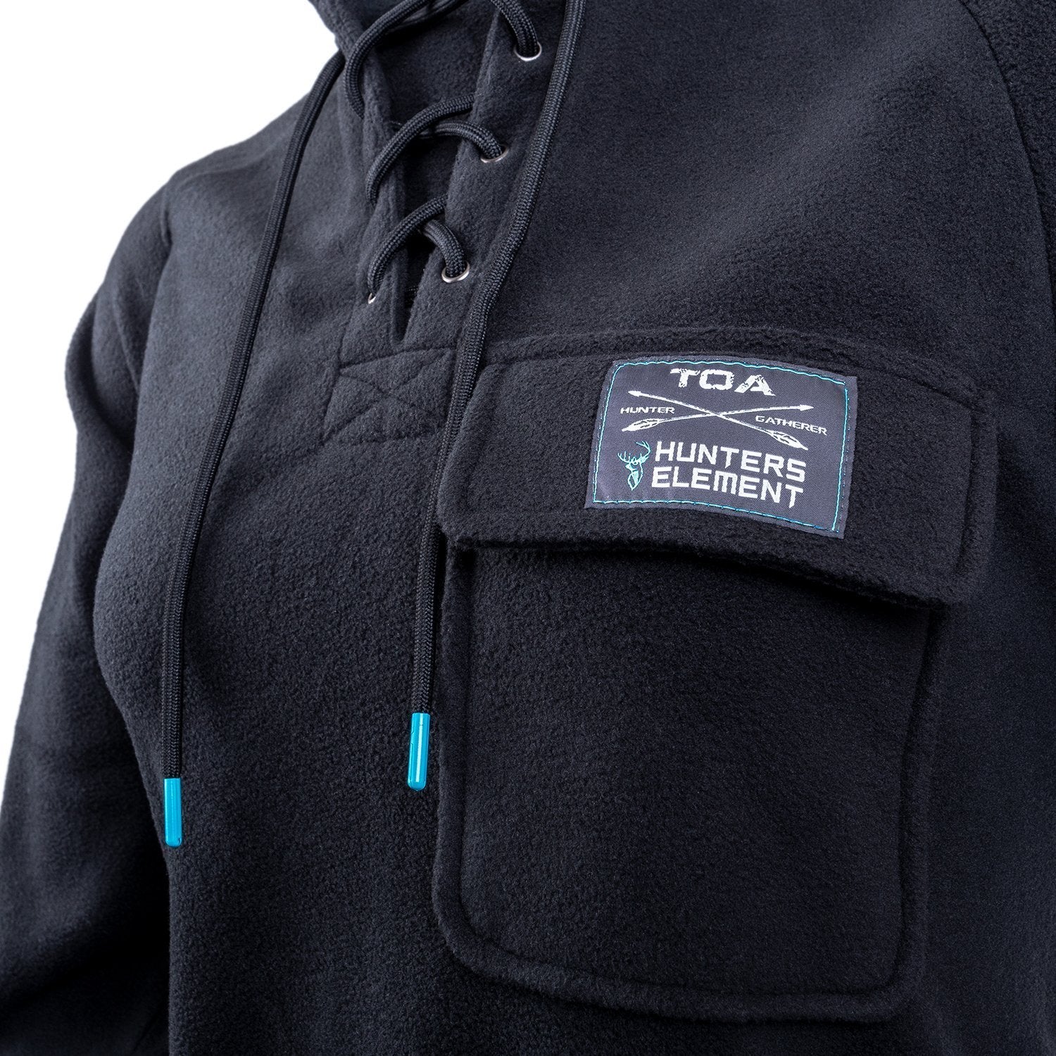 Close up of front on Hunters Element Womens Whakarapu Long Sleeve Hood