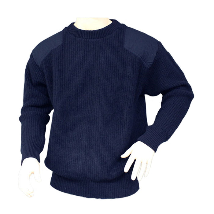 Interknit Fish Rib Crew Neck Jumper with Patches in Navy