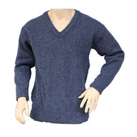 Interknit V Neck Wool Jumper in Denim