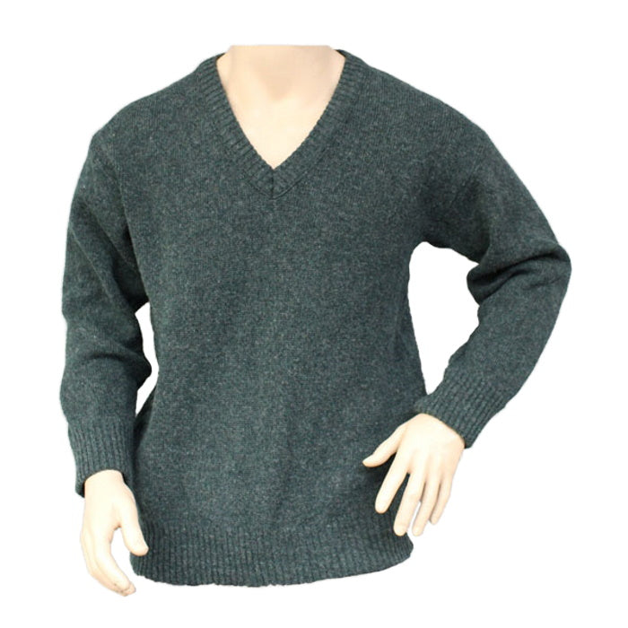 Interknit V Neck Wool Jumper in Green