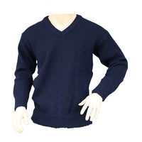 Interknit V Neck Wool Jumper in Navy