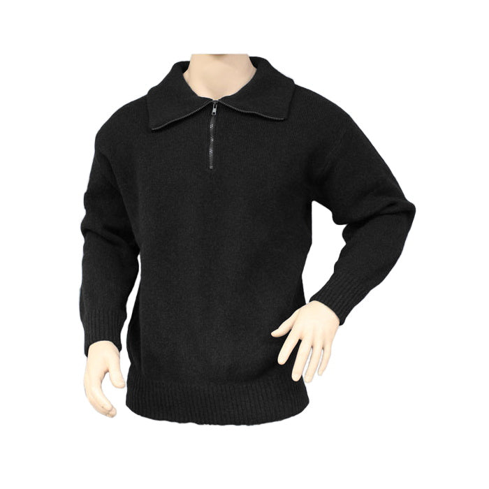 Black Interknit Zip Front Wool Jumper on mannequin