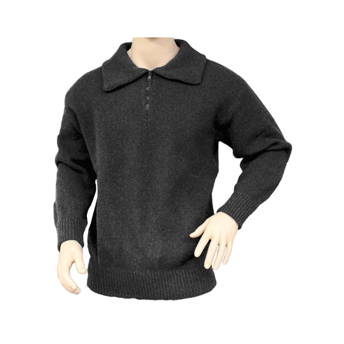 Charcoal Interknit Zip Front Wool Jumper on mannequin