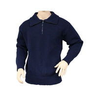 Navy Interknit Zip Front Wool Jumper on mannequin