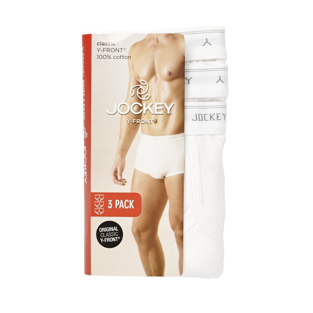 Jockey Men's Classic 3 Pack of White Y Front Undies with packing label