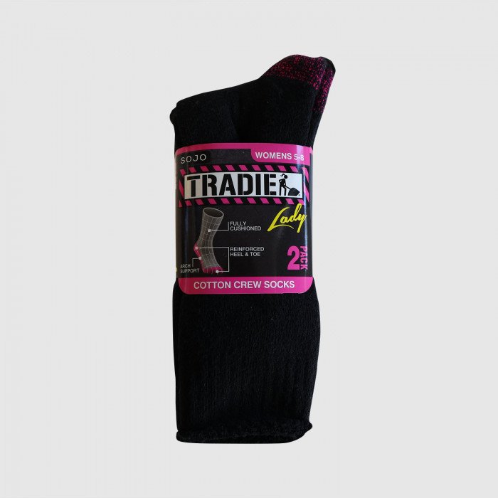 Tradie Ladies 2pk Cotton Crew Socks Packet