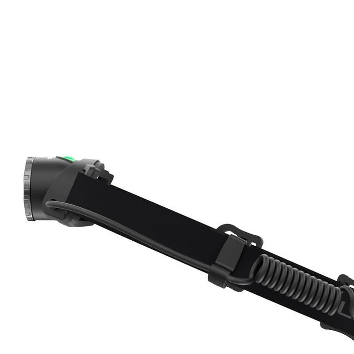 Close up of coiled cord on side of Led Lenser MH10