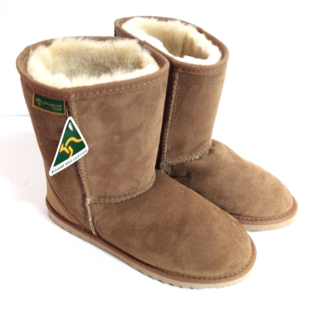 Pair of Merino Craft Short American Ugg Boots in Chestnut Brown