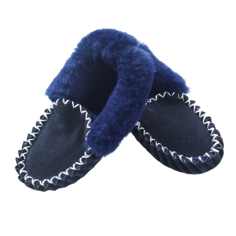 Merino Craft Sheepskin Moccasins in Blue