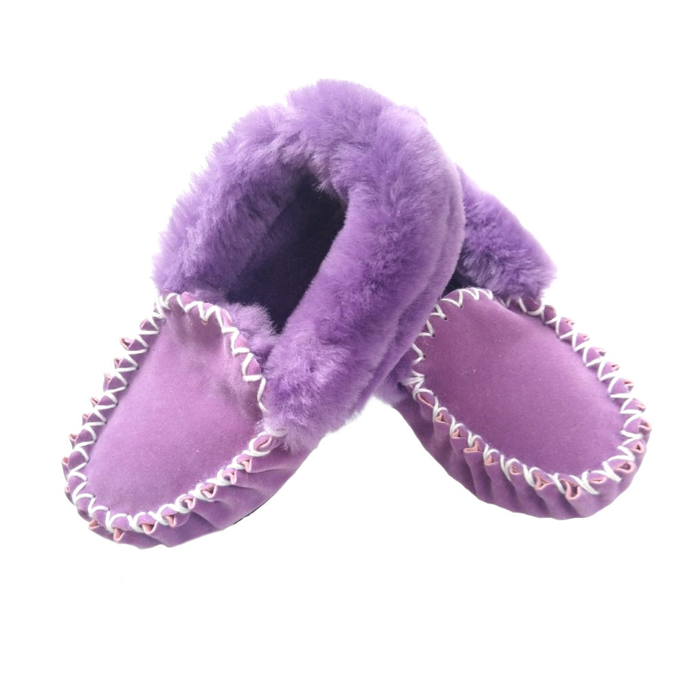 Merino Craft Sheepskin Moccasins in Purple