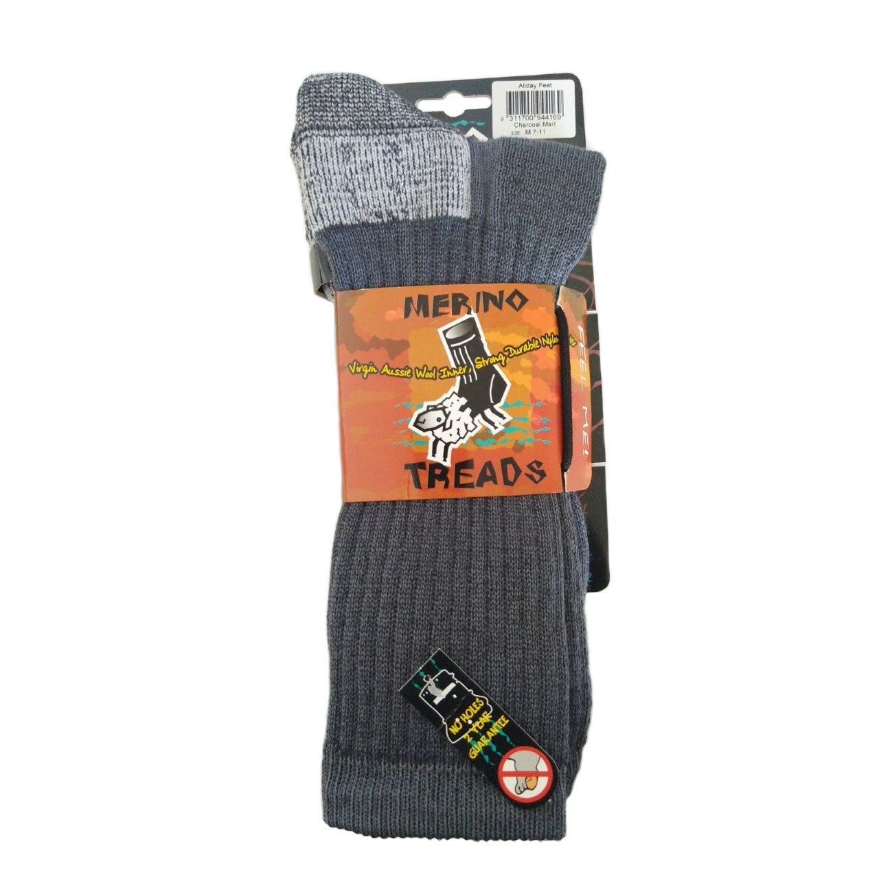 Merino Treads Allday Feet Socks With Grey Inner in Charcoal