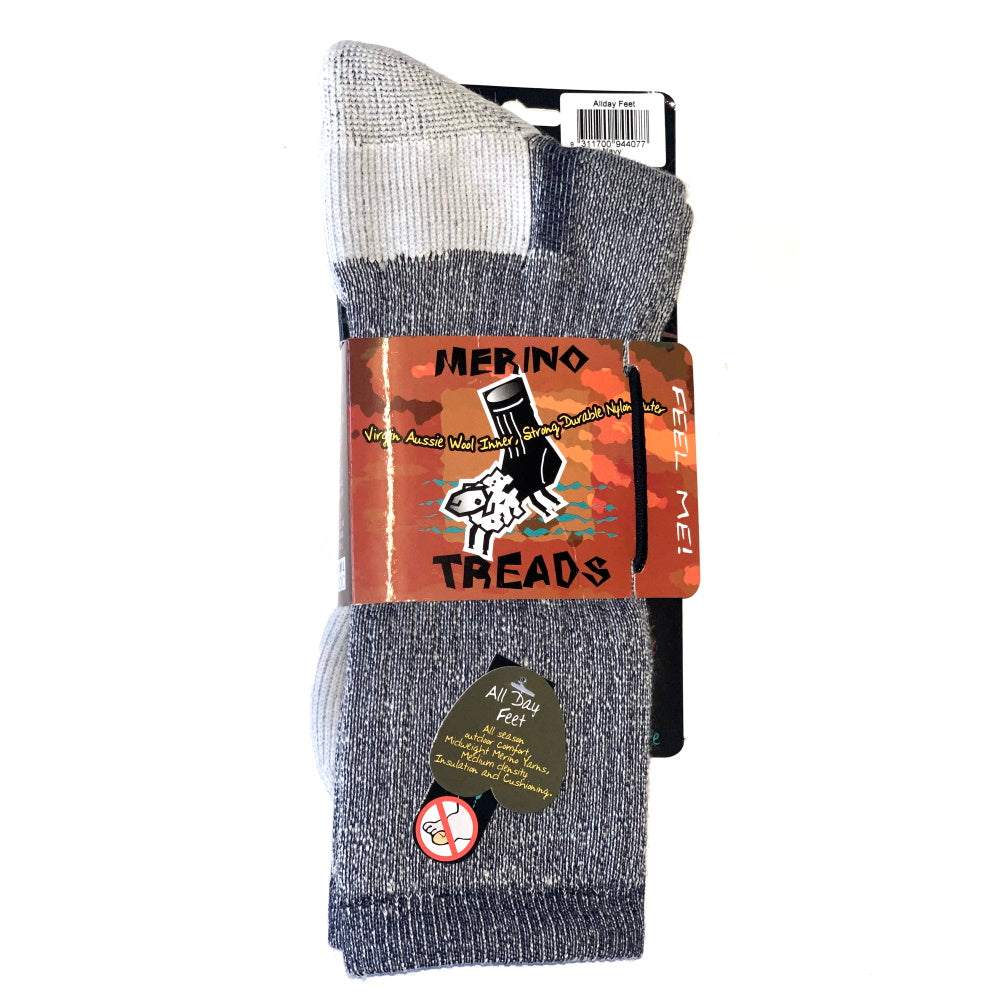 Merino Treads Allday Feet Wool Socks With White Inner in Navy