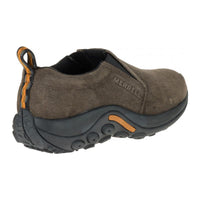 The back of Merrell Men's Jungle Leather Moc in Gunsmoke Brown upper with Black sole