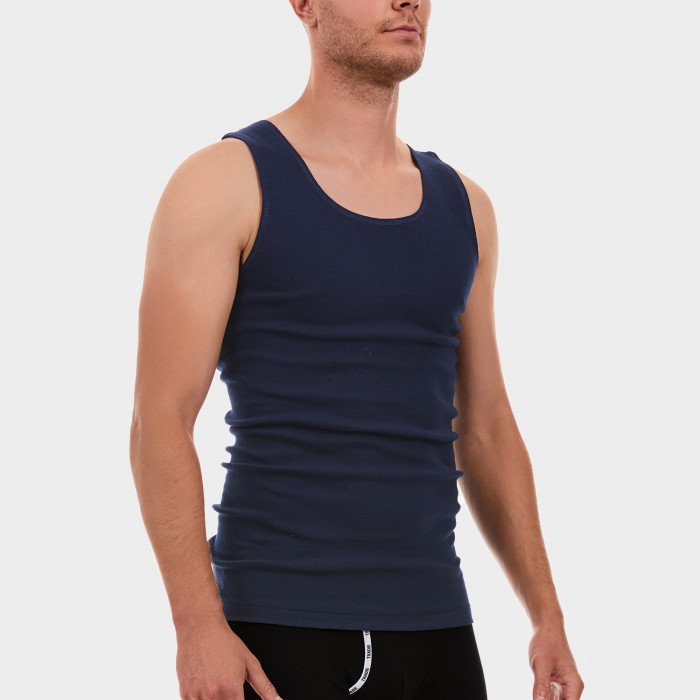 Side of Navy Tradie Mens Cotton Singlet