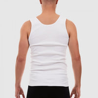 Back of White Tradie Mens Cotton Singlet