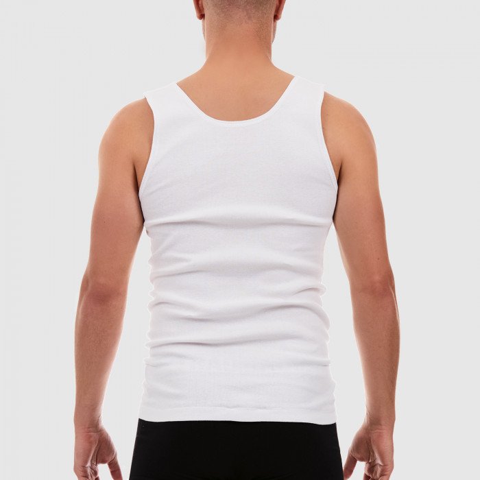Back of White Tradie Mens Cotton Singlet